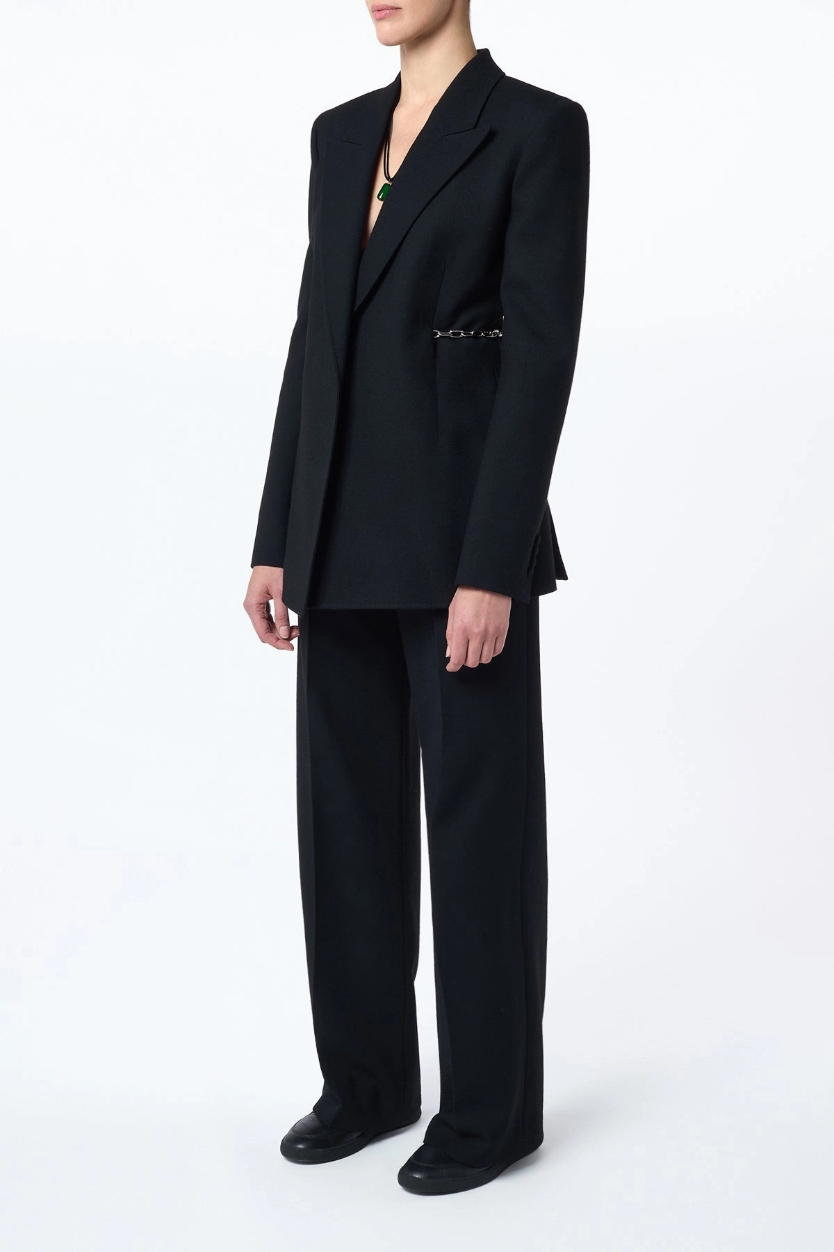 Epona Chain Blazer in Black Recycled Virgin Wool Professional Layering Smart and Tailored