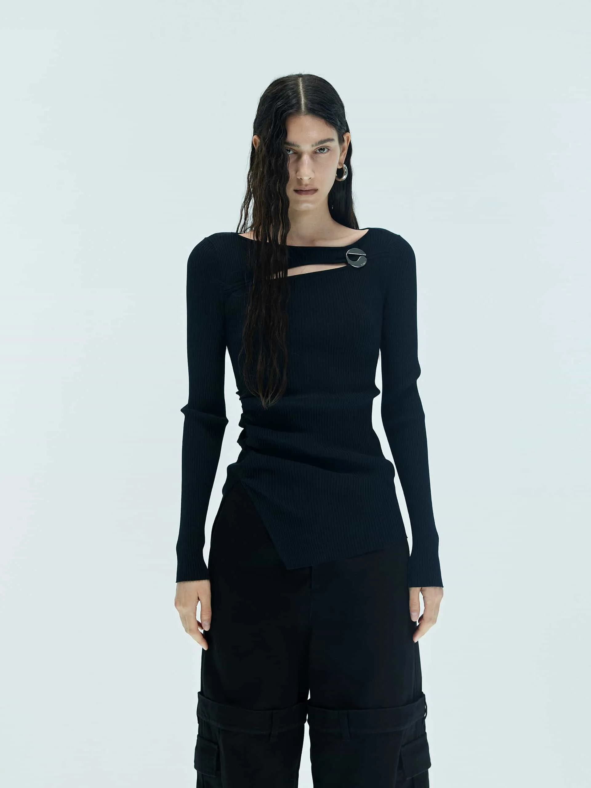 Cutout Ribbed Knit Sweater Comfort Choice