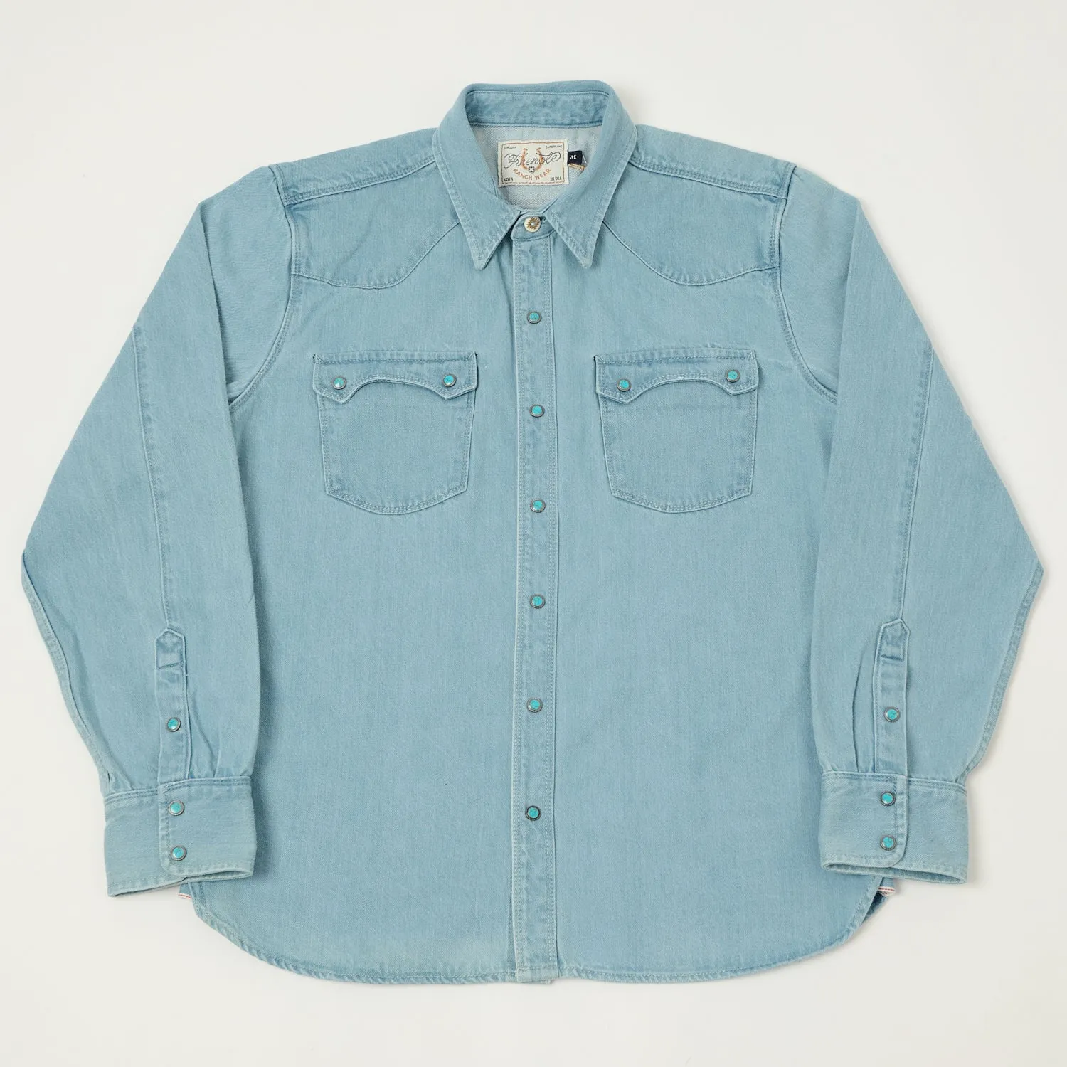 Freenote Cloth 'Modern' 11oz Denim Western Shirt - Bleach Wash Handcrafted Detail Easy Fit