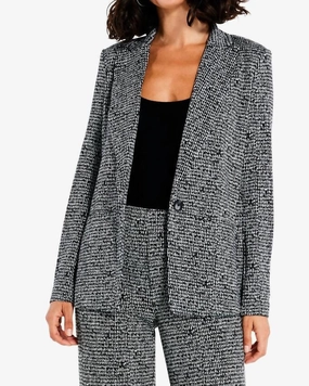 Warm and Cozy Etched Tweed Knit Blazer in Black Multi | Black Multi