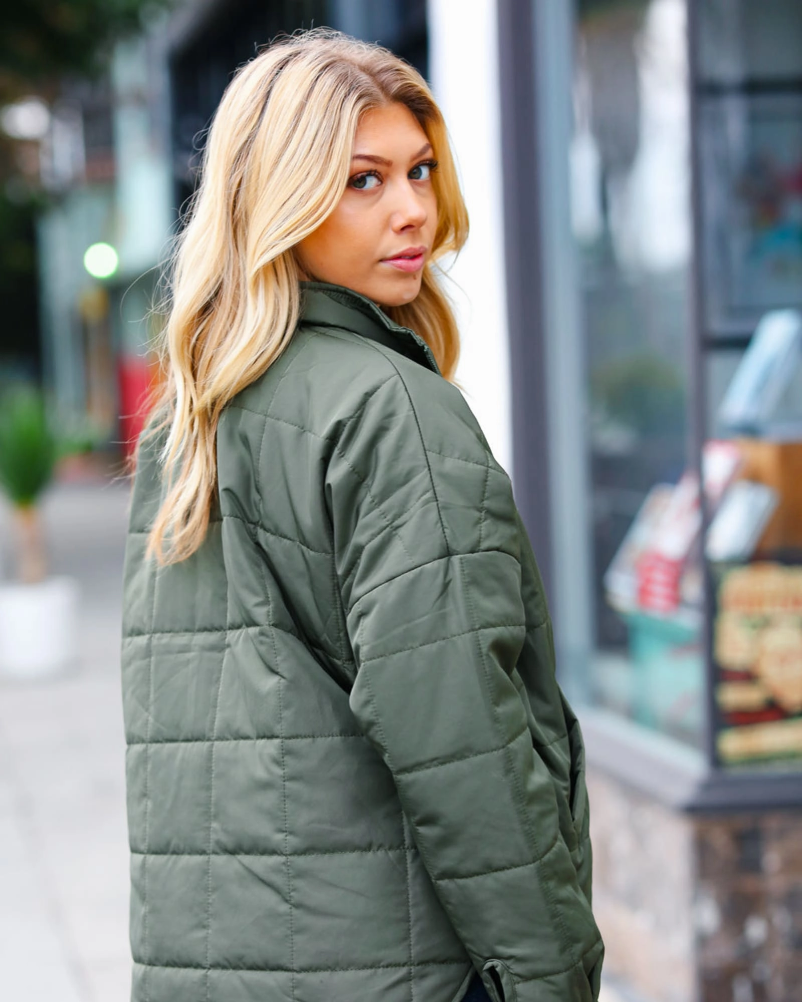 Functional Insulation Eyes On You Olive Quilted Puffer Jacket | Olive