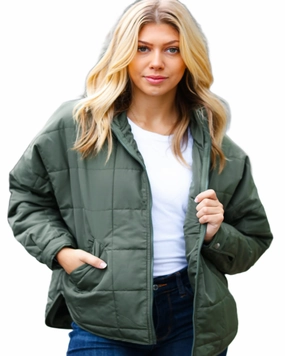 Secure Non Restrictive Fit Eyes On You Olive Quilted Puffer Jacket | Olive