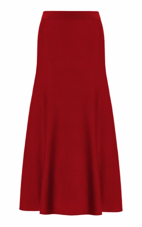 Freddie Knit Midi Skirt in Scarlet Red Merino Wool Cashmere All Day Fit Everyday Line