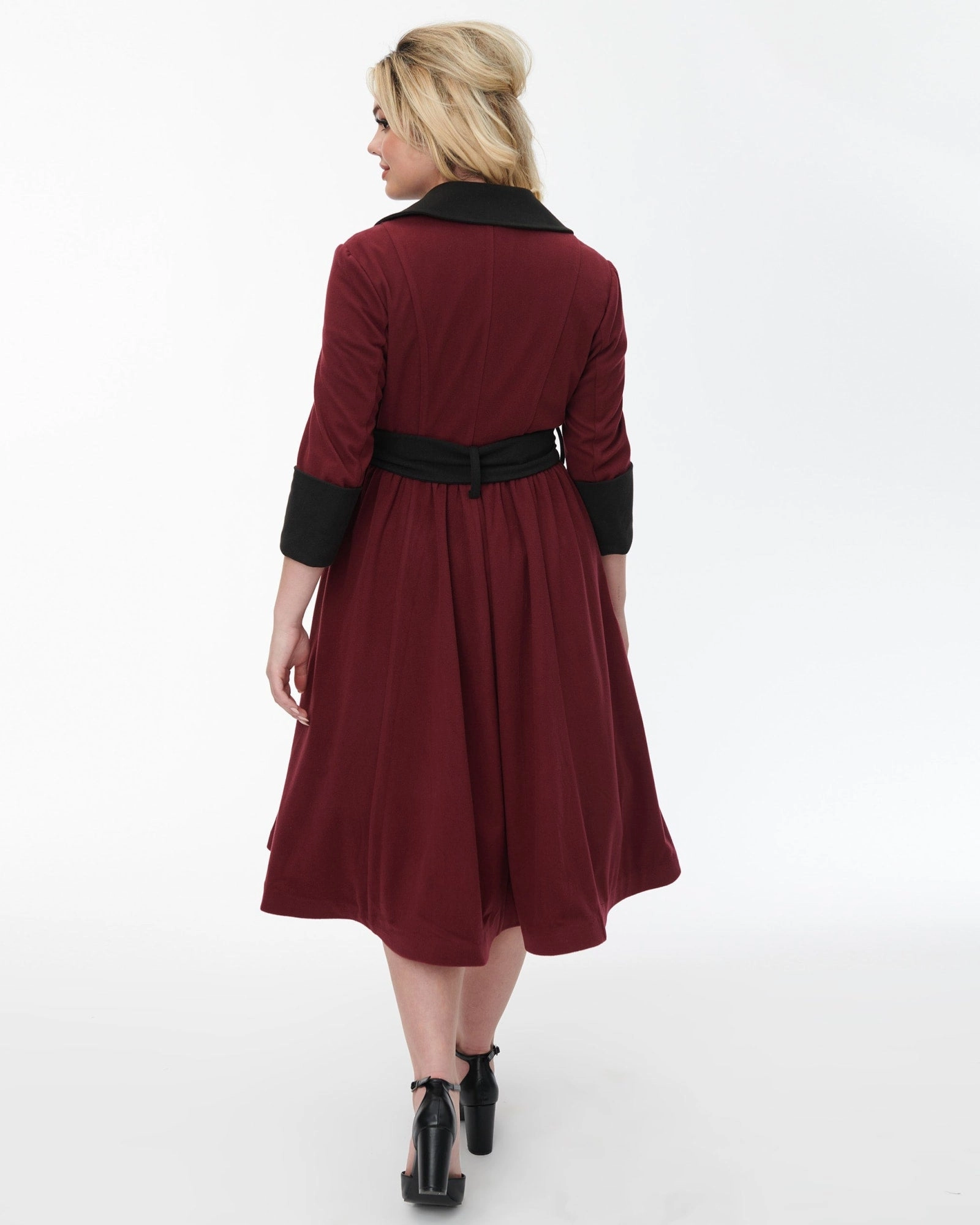 Unique Vintage Burgundy & Black Swing Coat | Burgundy & Black Solution