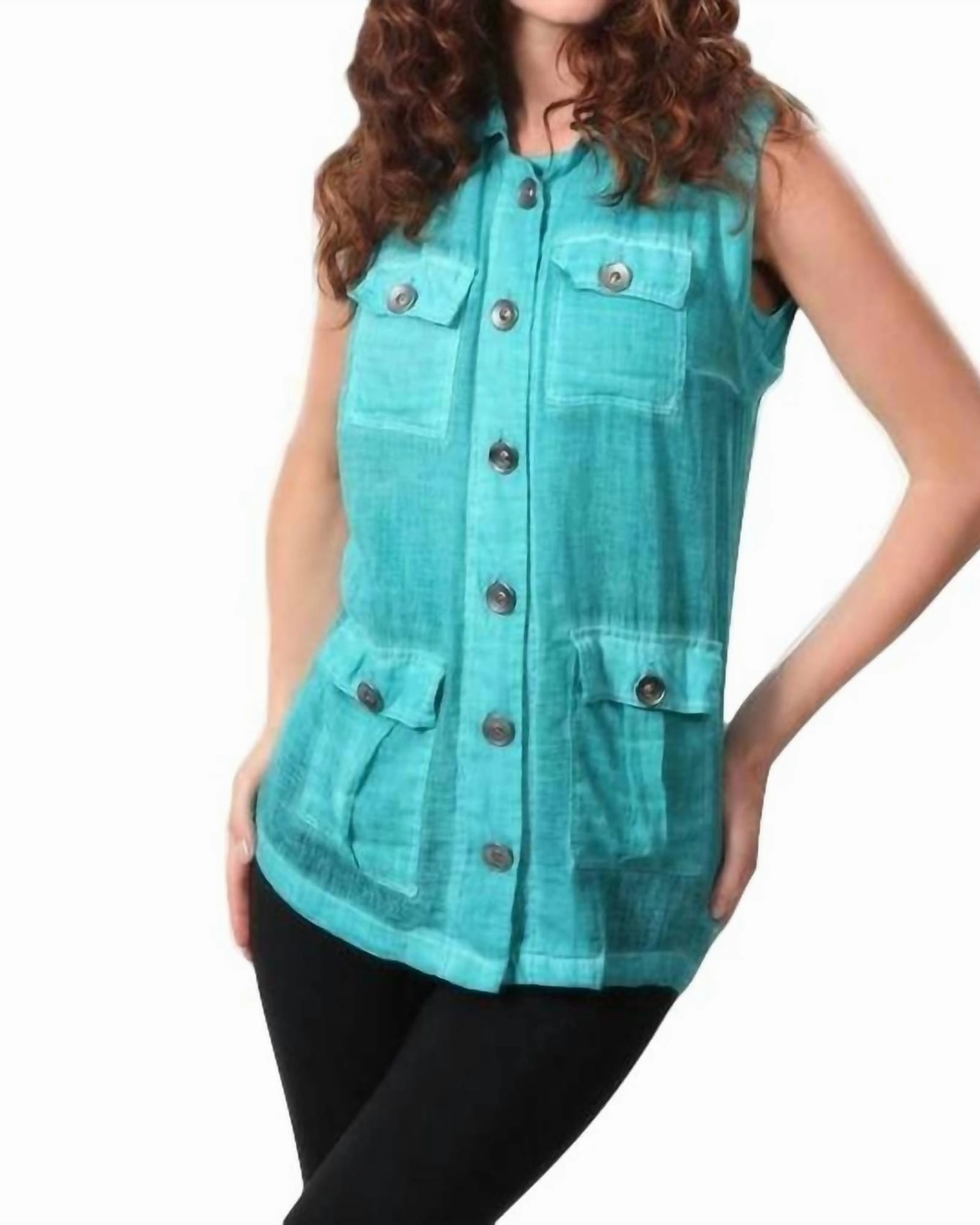 Oil Wash Cargo Pocket Vest in Teal | Teal Outdoor Function