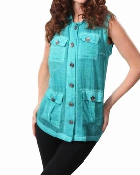 Oil Wash Cargo Pocket Vest in Teal | Teal Outdoor Function