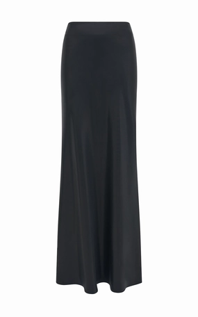 Fauna Bias Maxi Skirt in Black Metallic Silk Twill Photoshoot Ready