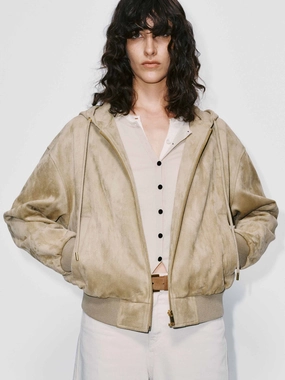 Laser Cut Vents Recycled Textile Faux Suede Hooded Coat