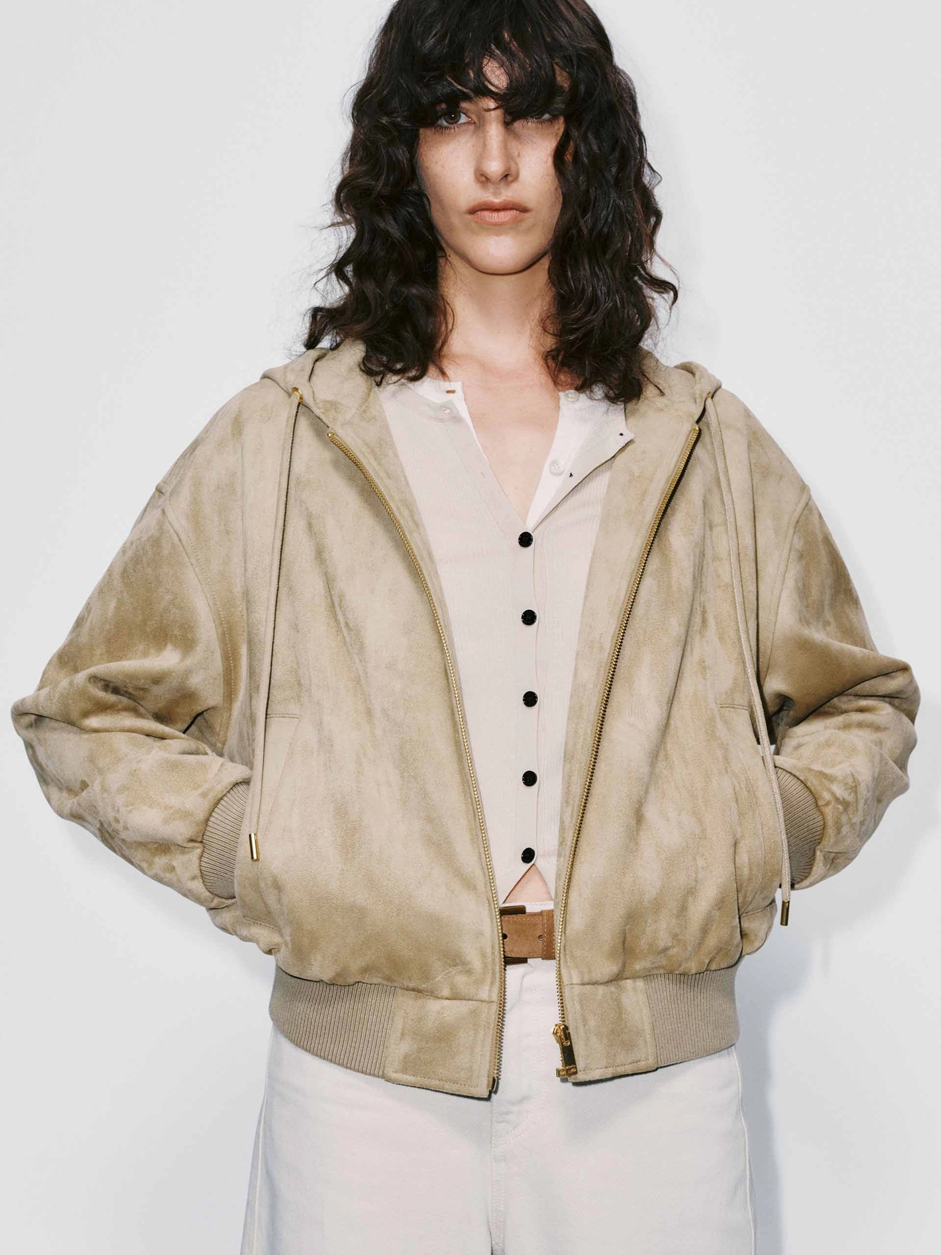 Refined Casual Logo Free Style Faux Suede Hooded Coat