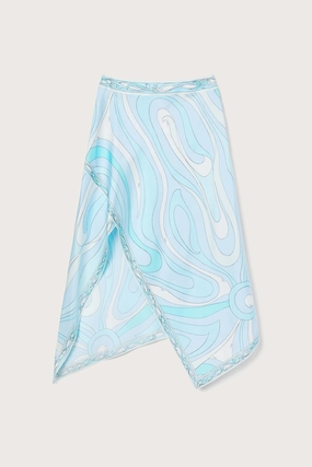 Smooth Look Washable fabric Marmo Print Asymmetrical Skirt