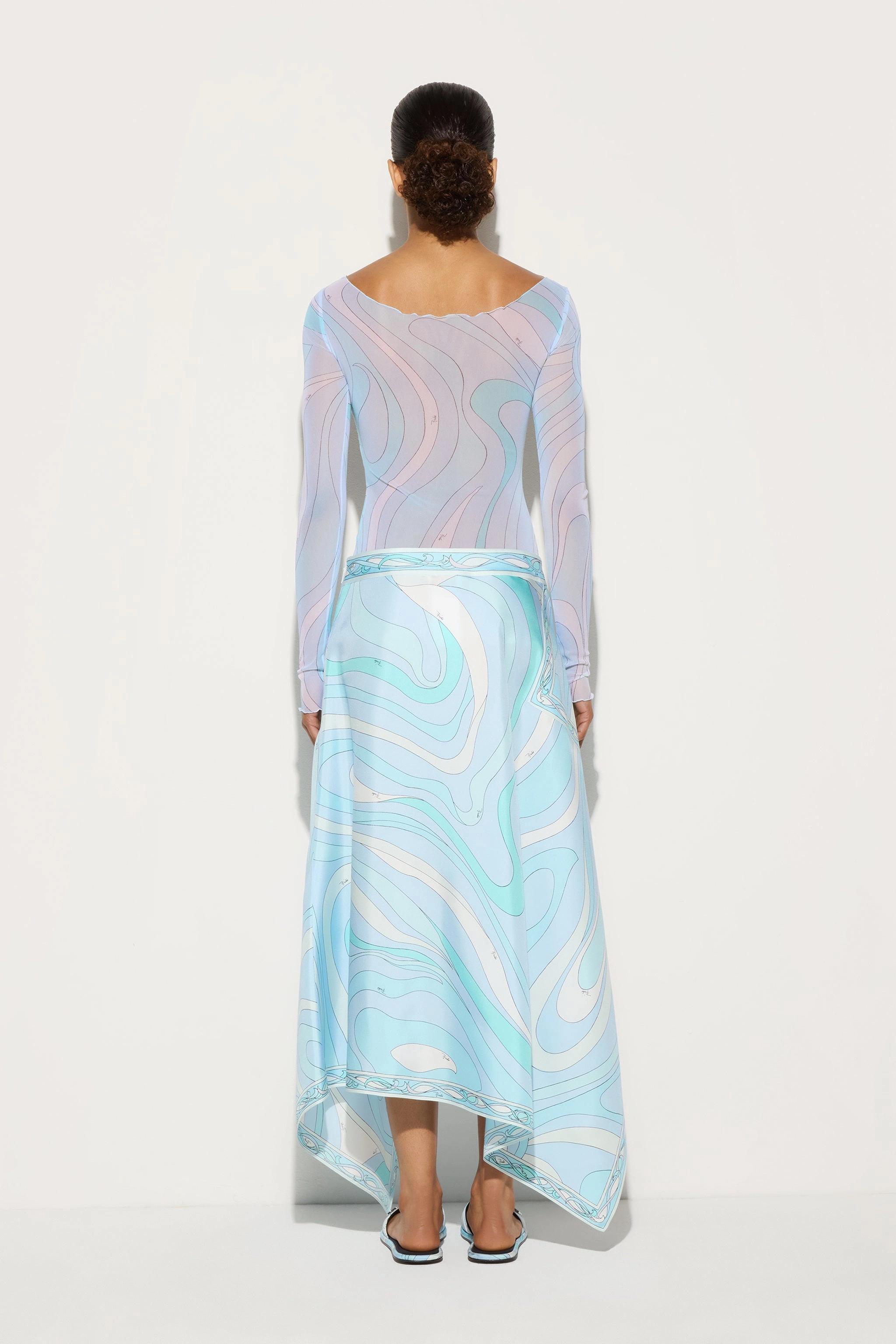 Marmo Print Asymmetrical Skirt Slip Resistant Waist Foil Print