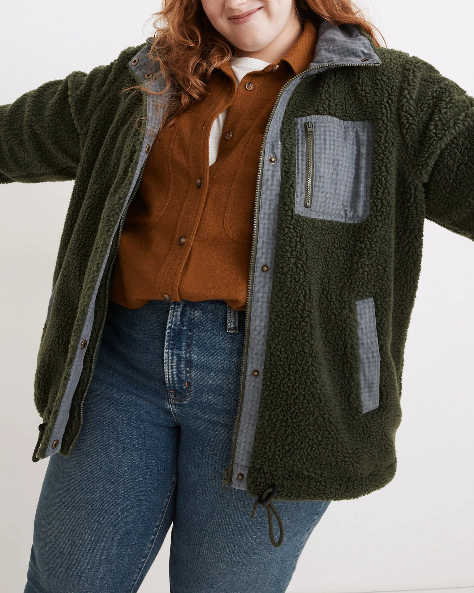 Sherpa Zip-Up Jacket | Forest Green sunny