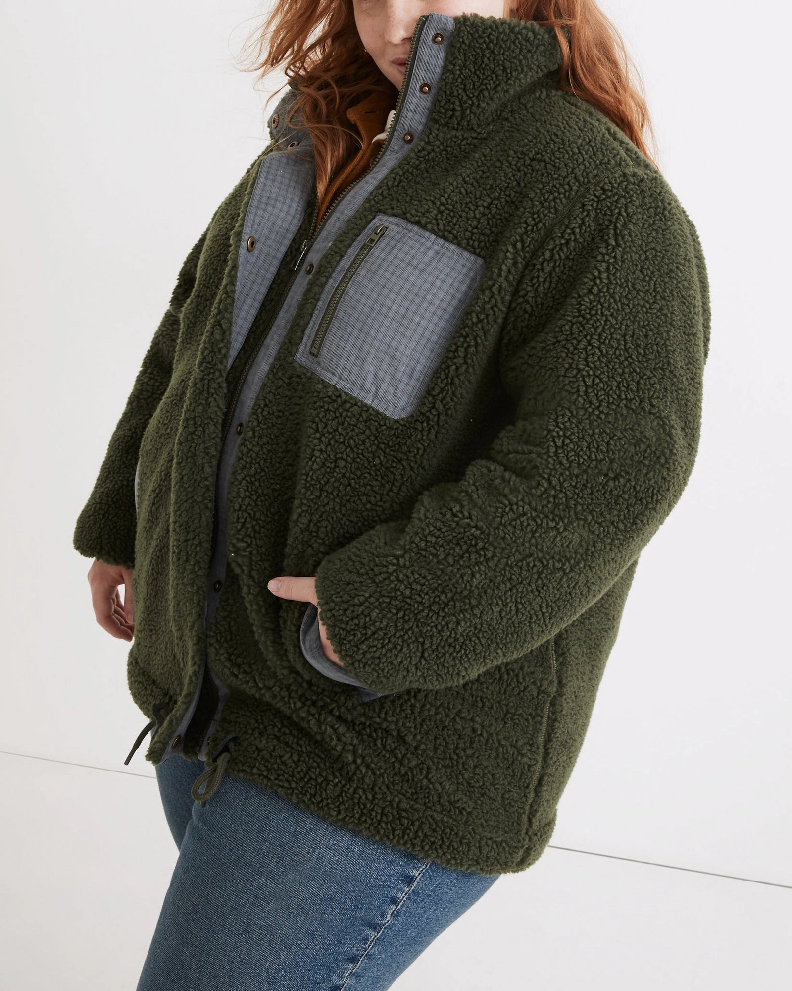 Sherpa Zip-Up Jacket | Forest Green Workplace Use Fashion Protection