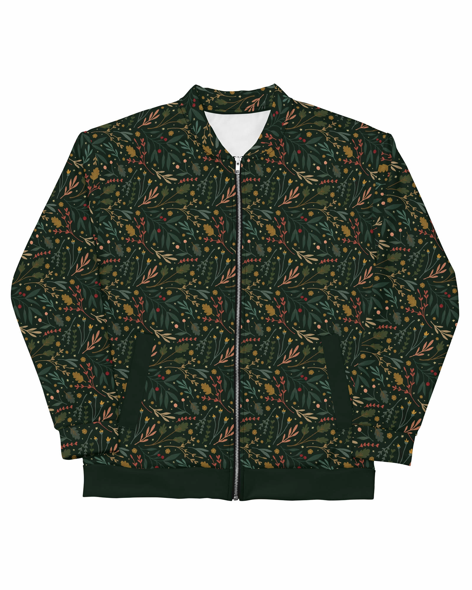 Festive Flora Bomber Jacket | Hunter Green Versatile Fit