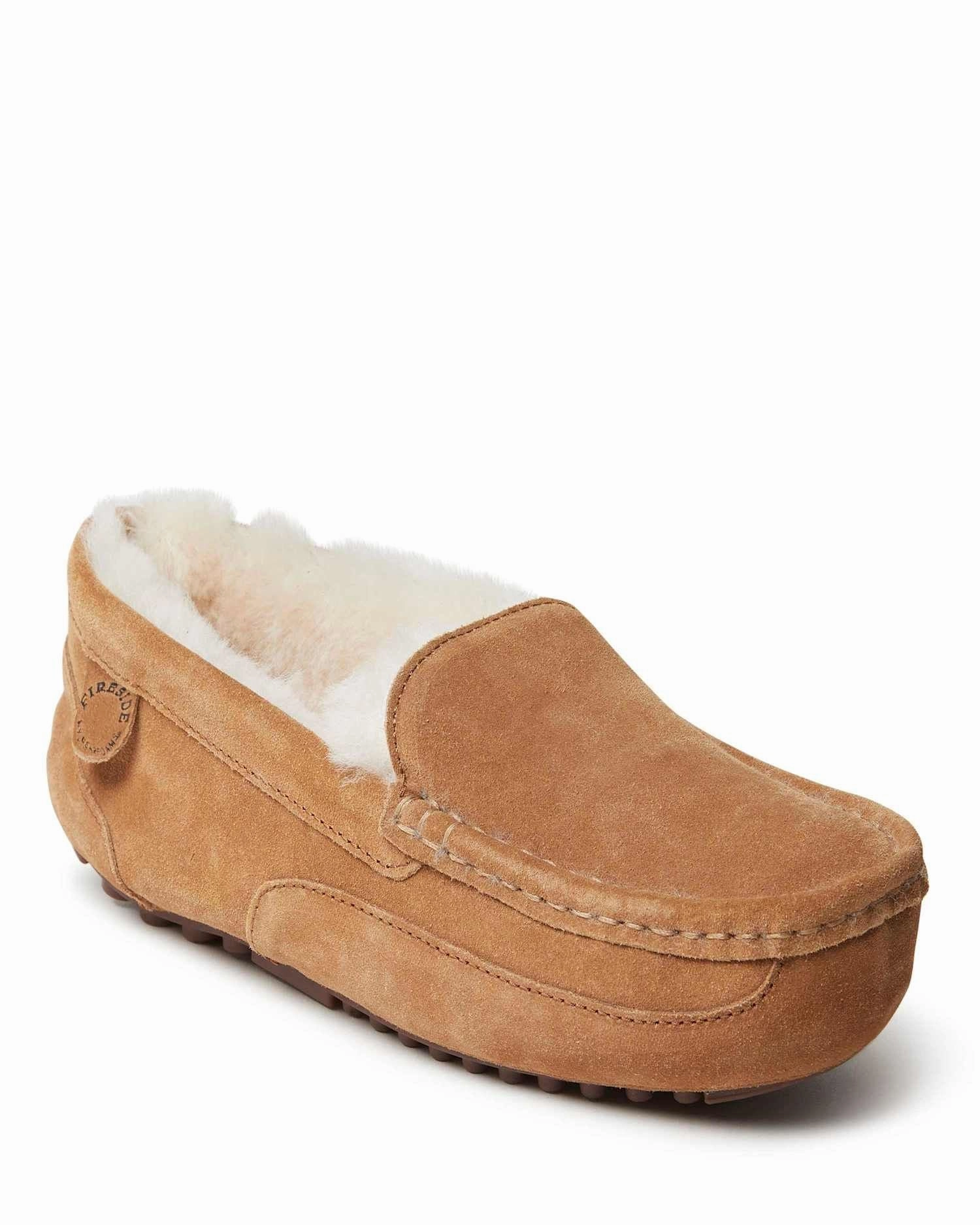 Quick Slide Cozy Step Fireside By Dearfoams Men's Melbourne Genuine Shearling Moccasin Slipper