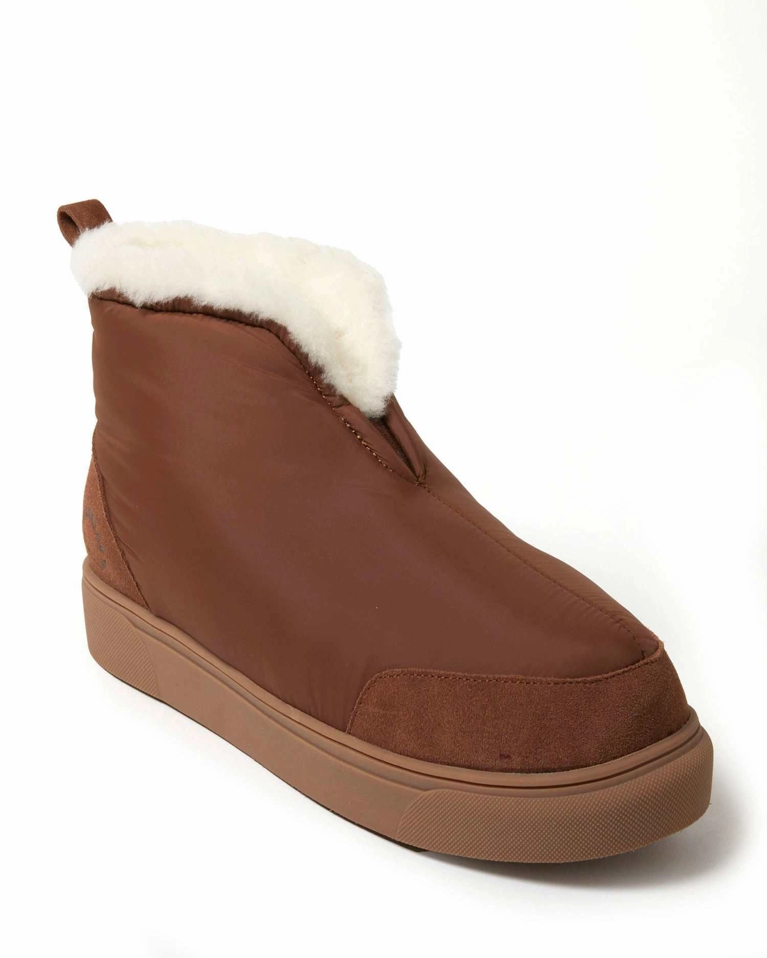 Fireside by Dearfoams Men's Shearling Warm Up Bootie Heeled Evening Sandals