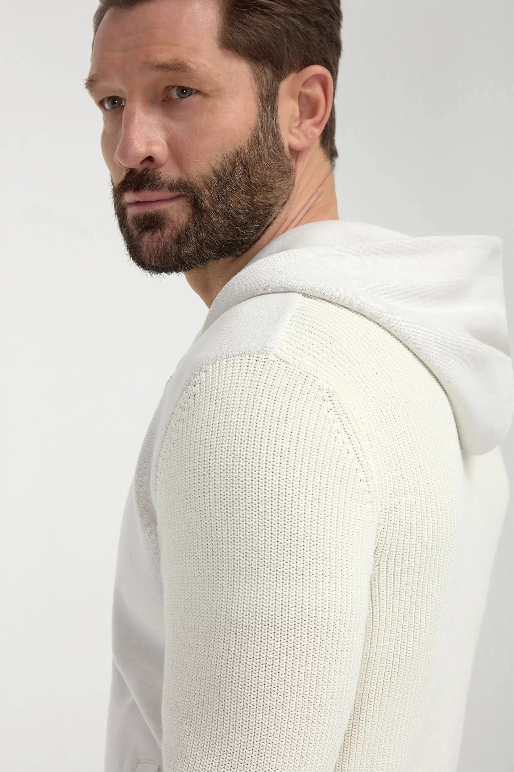 Off-white ribbed bomber with hoodie - Made in Italy Basic Essential Layer Convertible Style