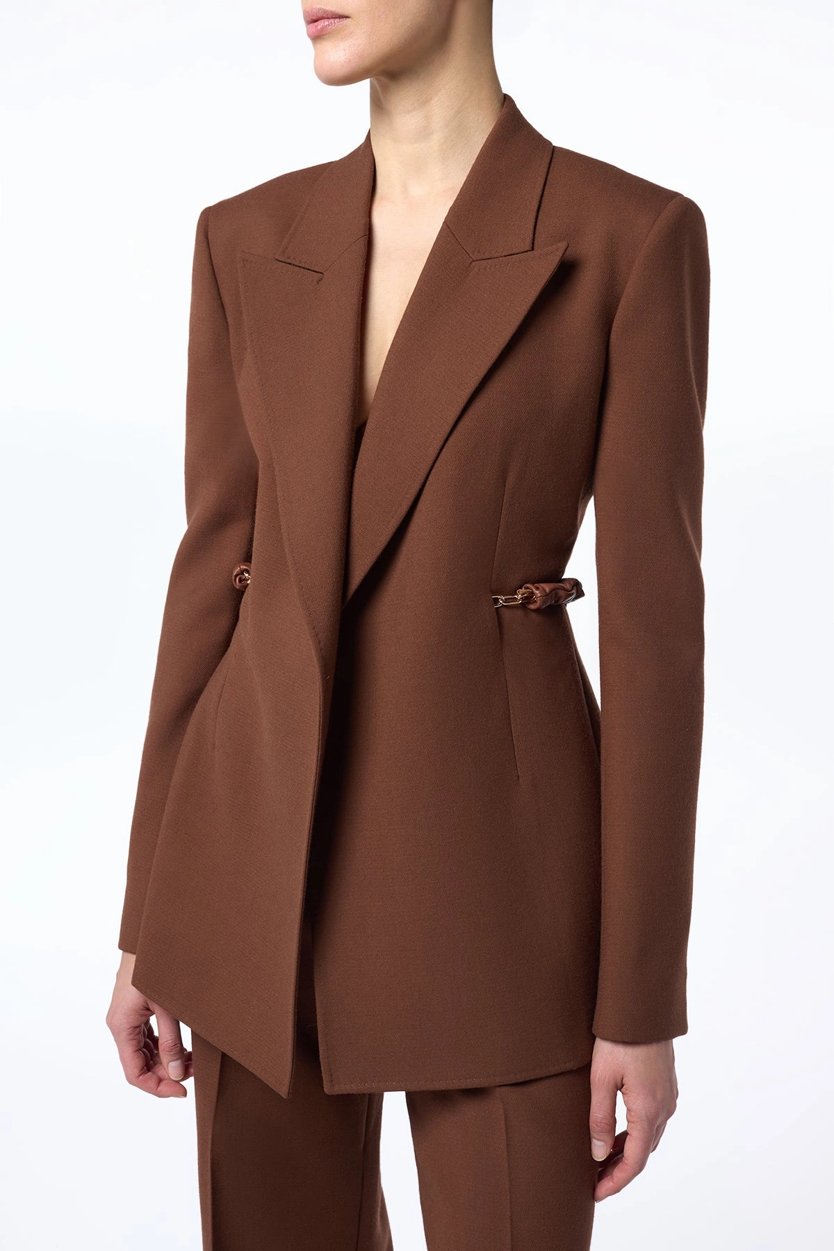 Effortless Style Custom Fit Look Epona Chain Blazer in Cognac Recycled Virgin Wool