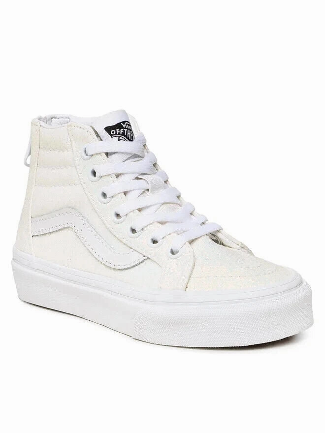 Vans Sk8-Hi Zip VN0005VSWHT Little Kid Girls Glitter White Lifestyle Shoes ZPO17 Sneaker Releases Lean Build