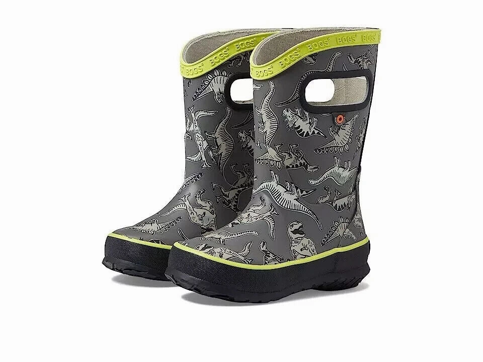Hill Climb Supportive sole Bogs Super Dino 79080-062 Kids Gray Waterproof Mid Calf Rain Boot HAM162