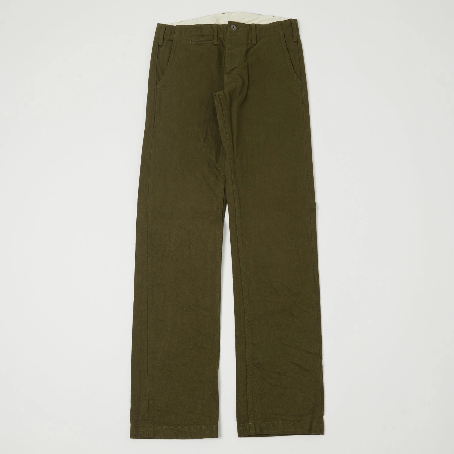 Trendy Layering Fashionable Look ONI Denim 727DK 12oz Dark Olive Sulfur Slim Straight Chino - Rinsed