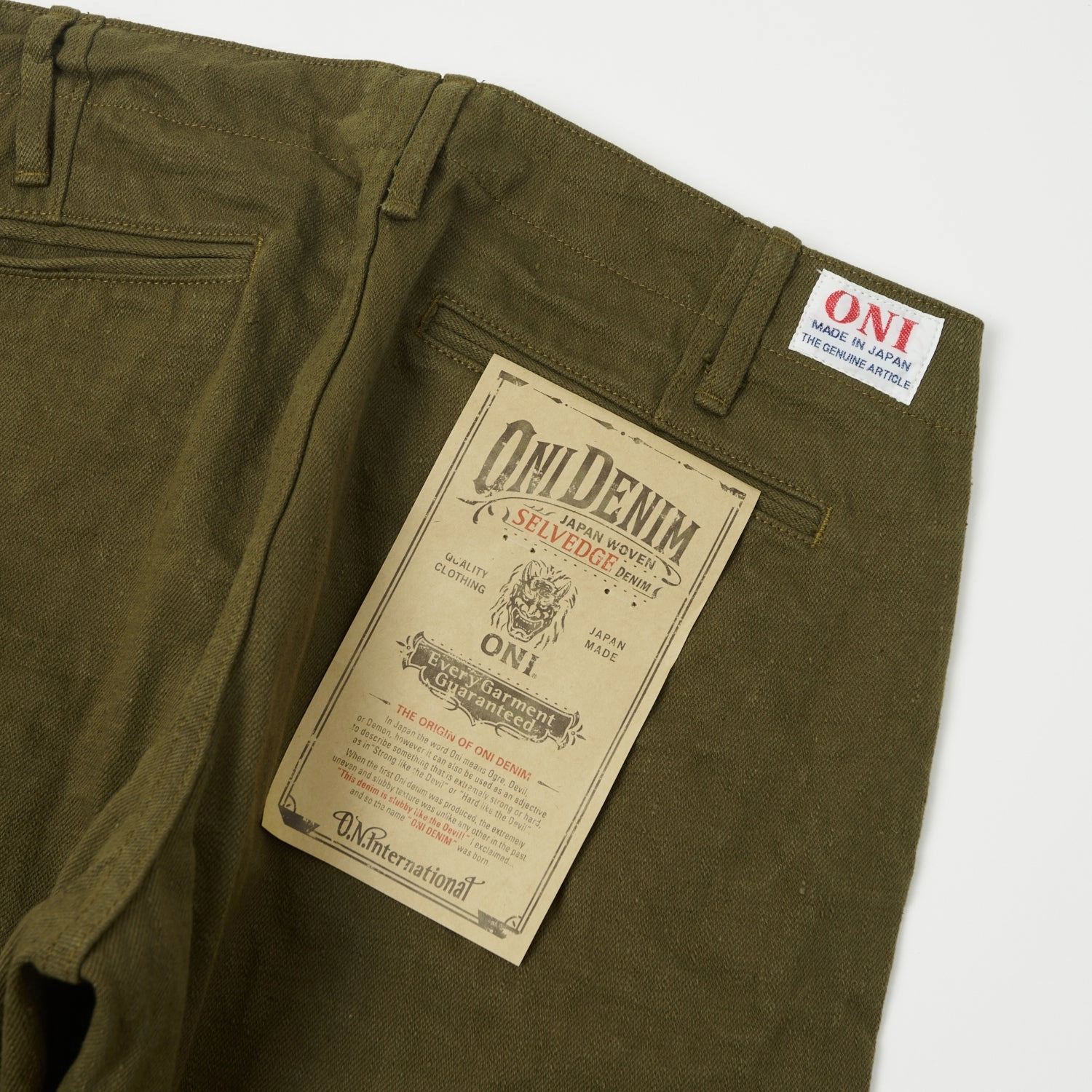 Chafe-Free Fit ONI Denim 727DK 12oz Dark Olive Sulfur Slim Straight Chino - Rinsed