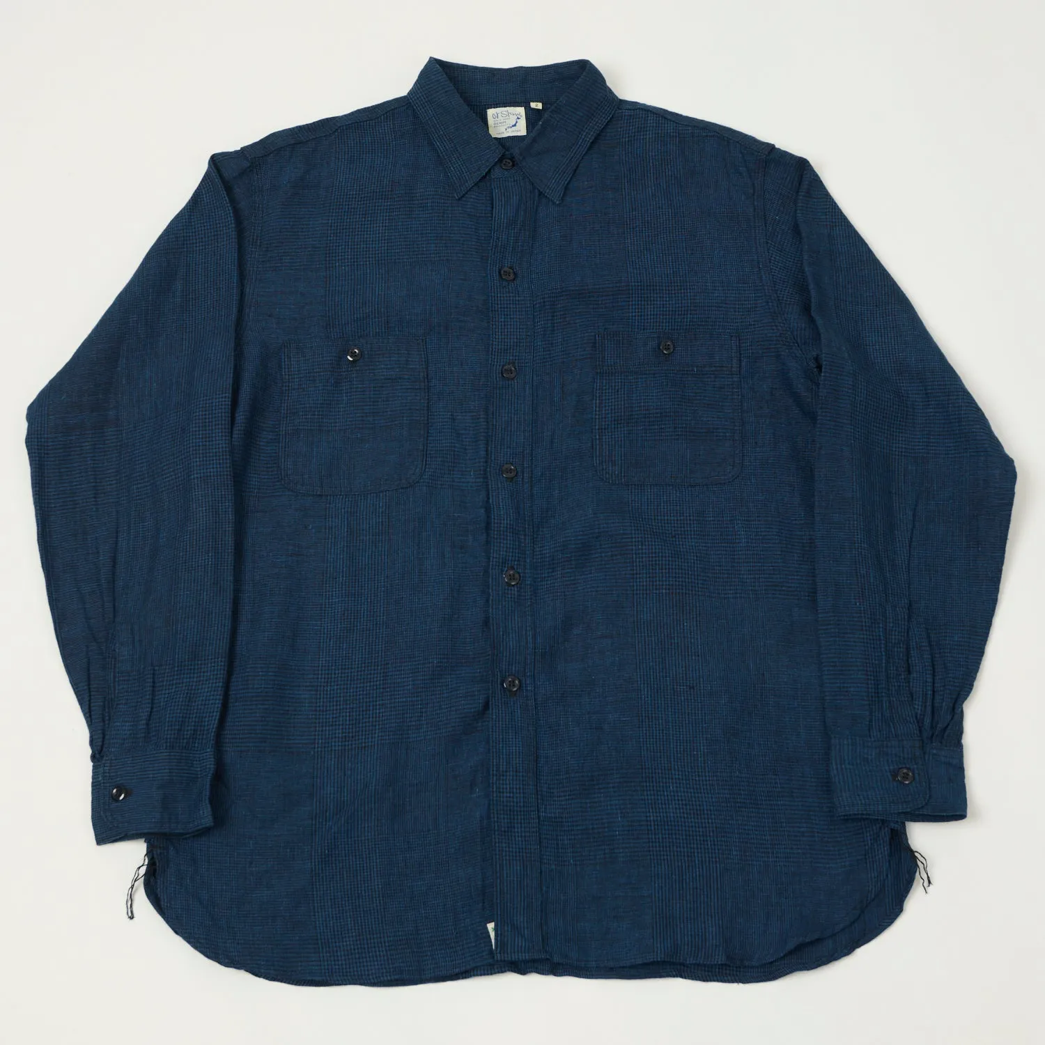 Polished Finish orSlow Linen Poplin Check Work Shirt - Indigo
