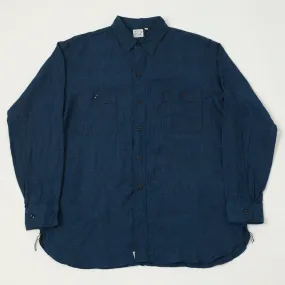 Polished Finish orSlow Linen Poplin Check Work Shirt - Indigo