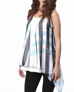 Warm Interior Plaid Grid Waterfall Vest in Cream/Aqua | Cream/Aqua