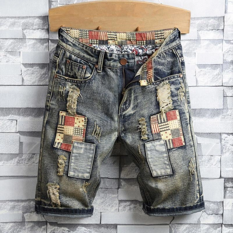 Move Free West Louis? Ripped Patch Streetwear Retro Denim Shorts