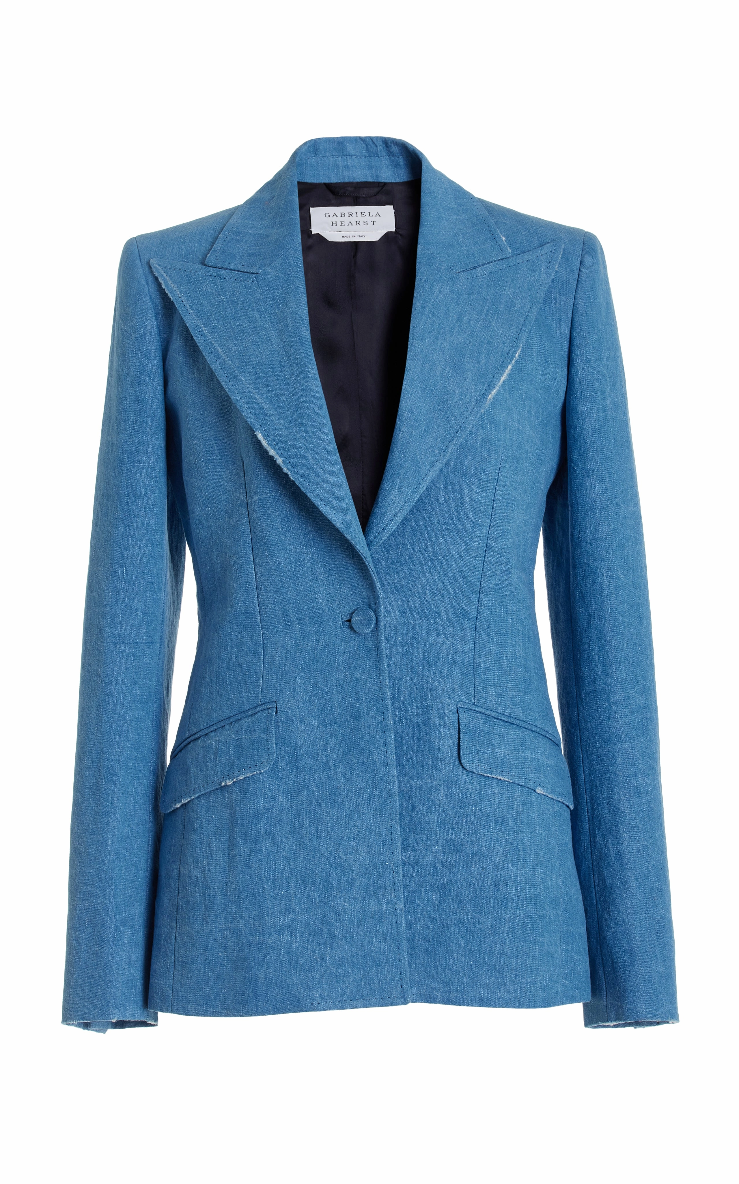Leiva Blazer in Light Blue Recycled Cotton Linen Denim Timeless Fit Tailored Basics
