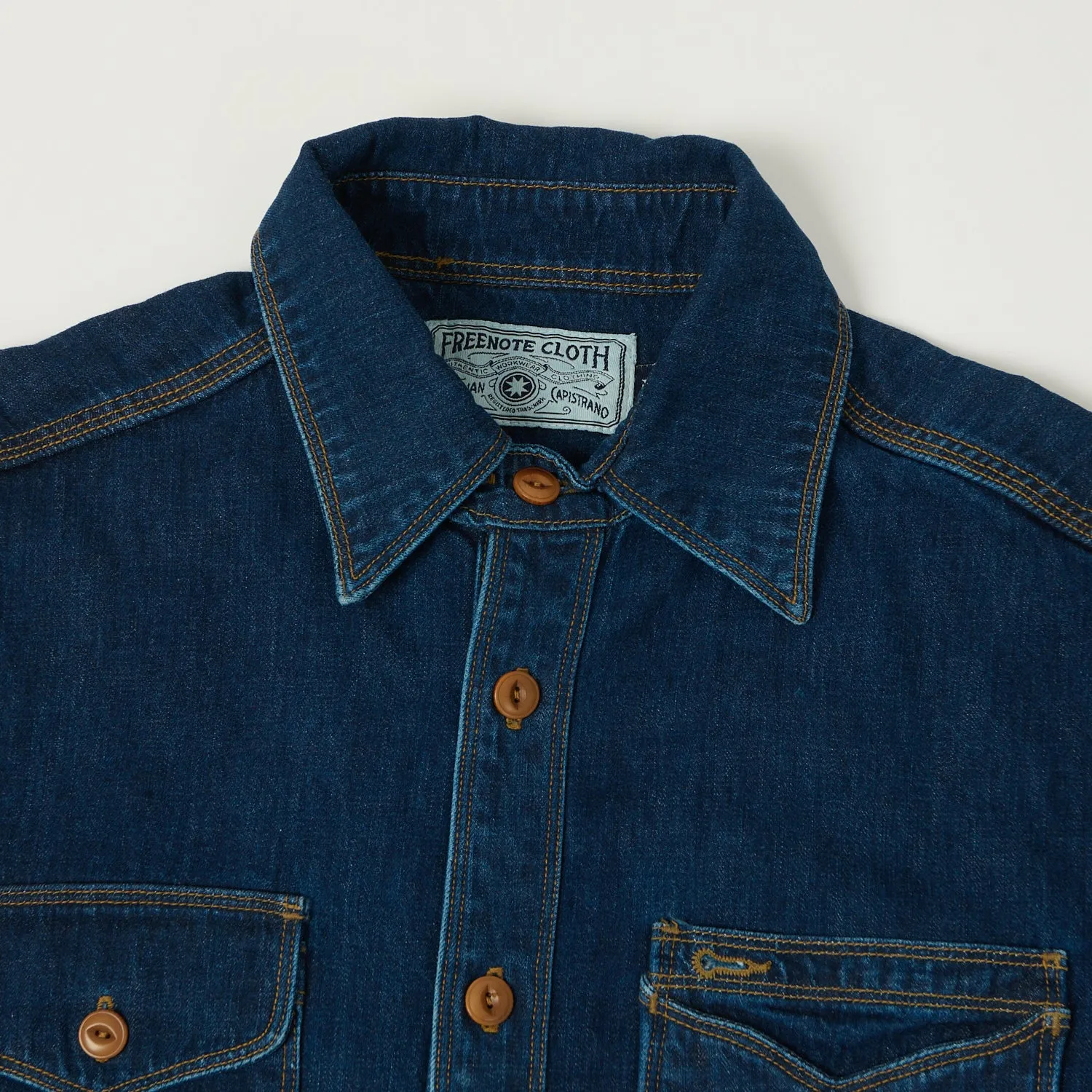 Smooth zipper closure Freenote Cloth 'Lambert' 8oz Denim Work Shirt - Stone Washed