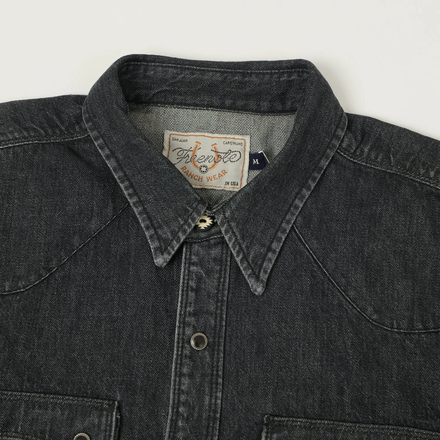 Multi Layer Stitching Multi Pocket Design Freenote Cloth 'Modern' 11oz Denim Western Shirt - Black Stone Wash