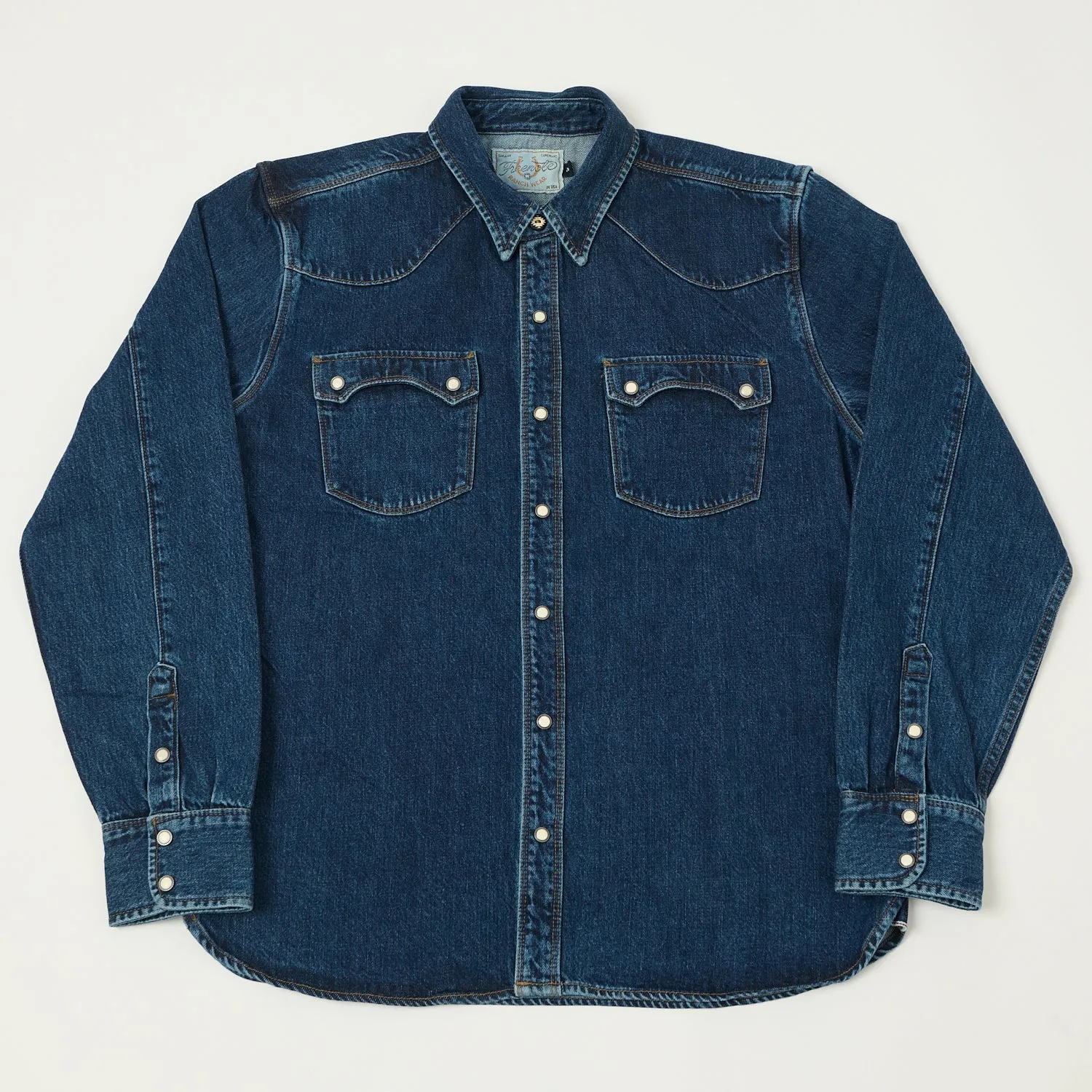Freenote Cloth 'Modern' 11oz Denim Western Shirt - Stone Wash Reinforced Elbow Patches