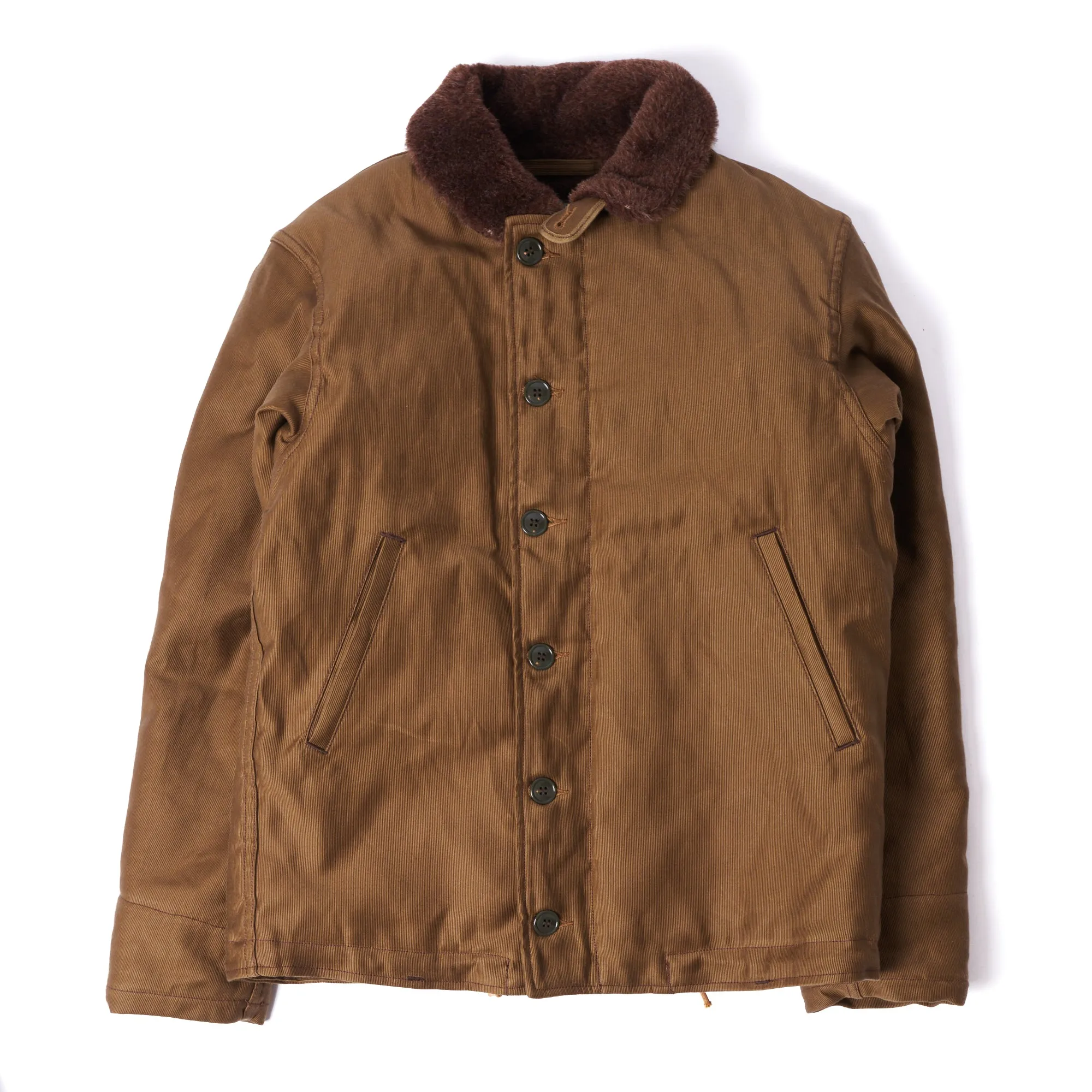 Freewheelers & Co 1940s Type N-1 Deck Jacket - Dark Khaki/Beige Lightweight Polyester Blend Non Restrictive Tailoring