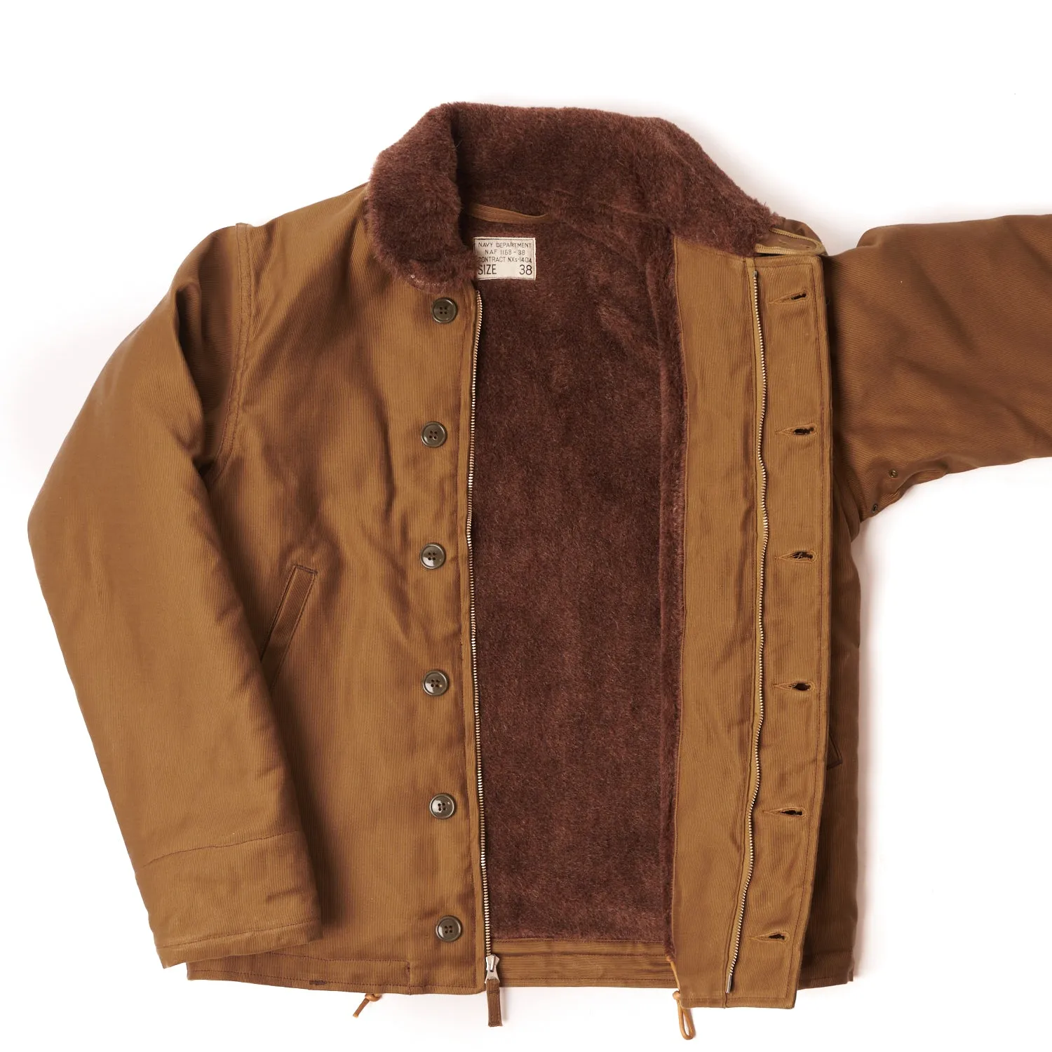 Plaid Print Quilted Stitching Freewheelers & Co 1940s Type N-1 Deck Jacket - Dark Khaki/Beige