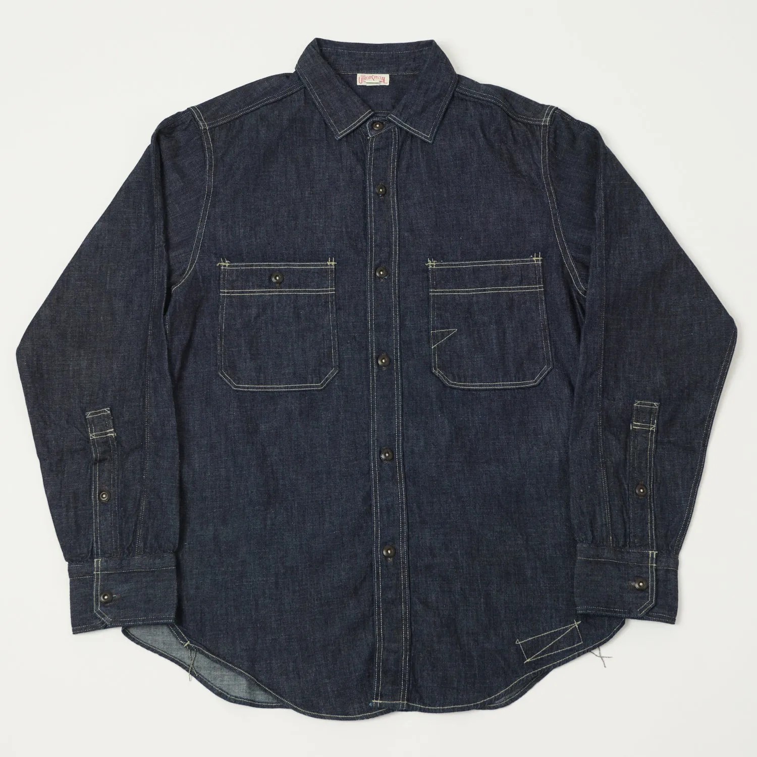 Freewheelers & Co Union Special Overalls 'Diamond Cracker' 8oz Denim Work Shirt - Indigo Cooling Core Technology
