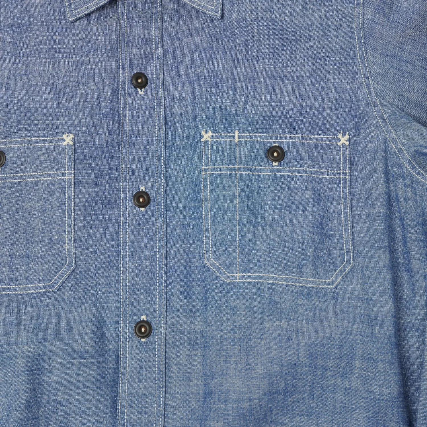 Temperature Regulating Soft Collar Design Freewheelers & Co Union Special Overalls 'Neal' Vintage Chambray Shirt - Indigo