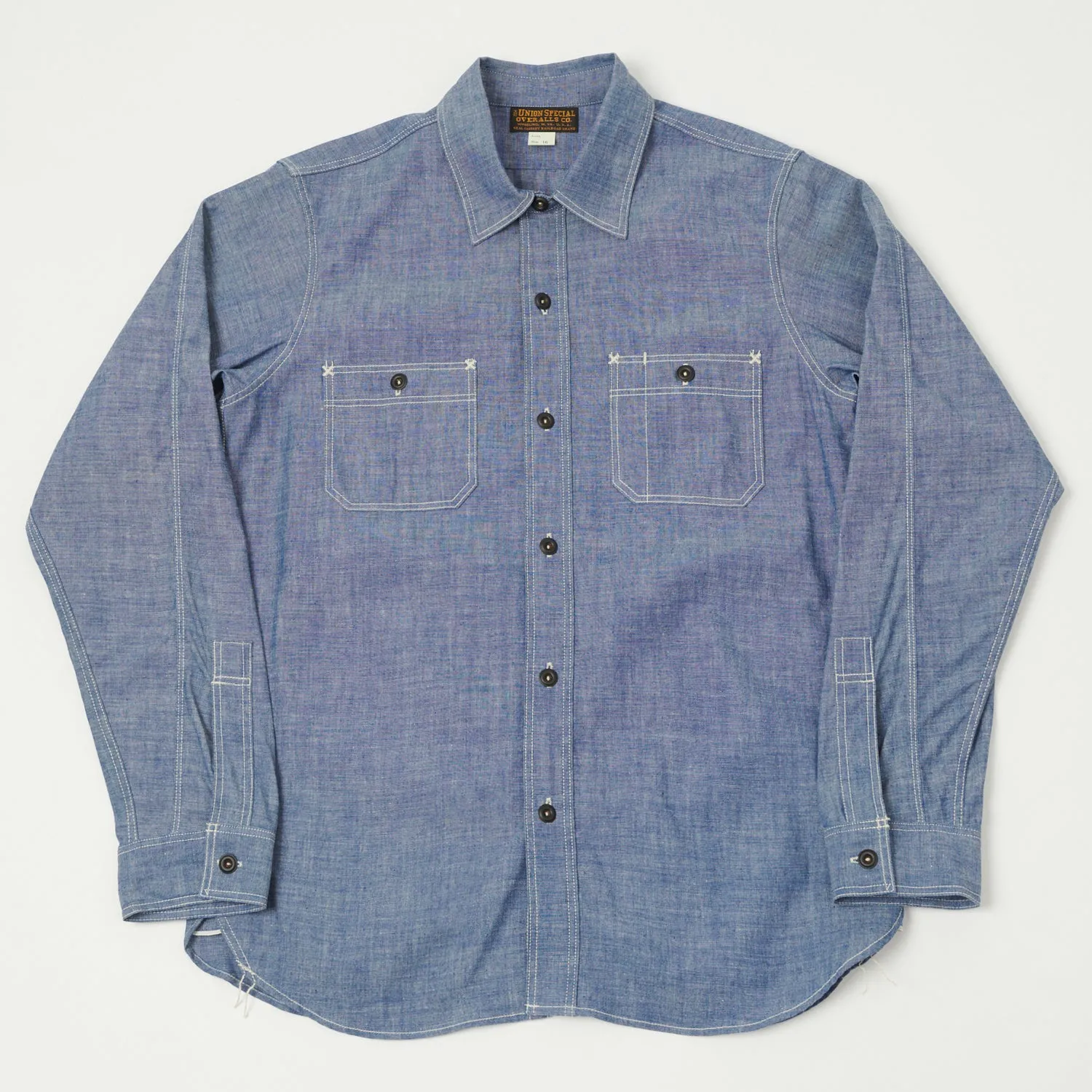 Freewheelers & Co Union Special Overalls 'Neal' Vintage Chambray Shirt - Indigo Stylish Comfort Tailored Cuffs