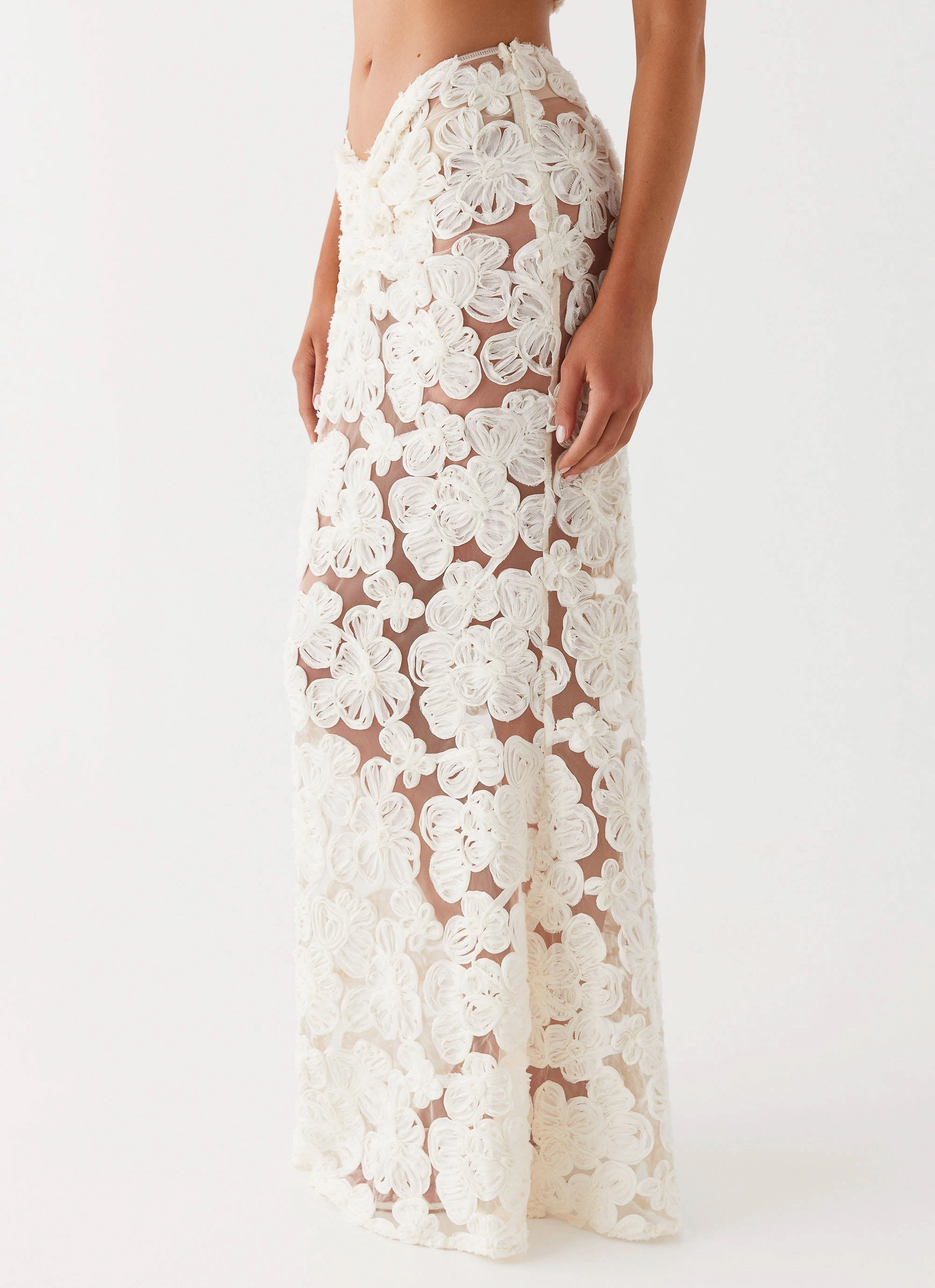 Wrap style Light Wear Fiorella Floret Maxi Skirt - Ivory