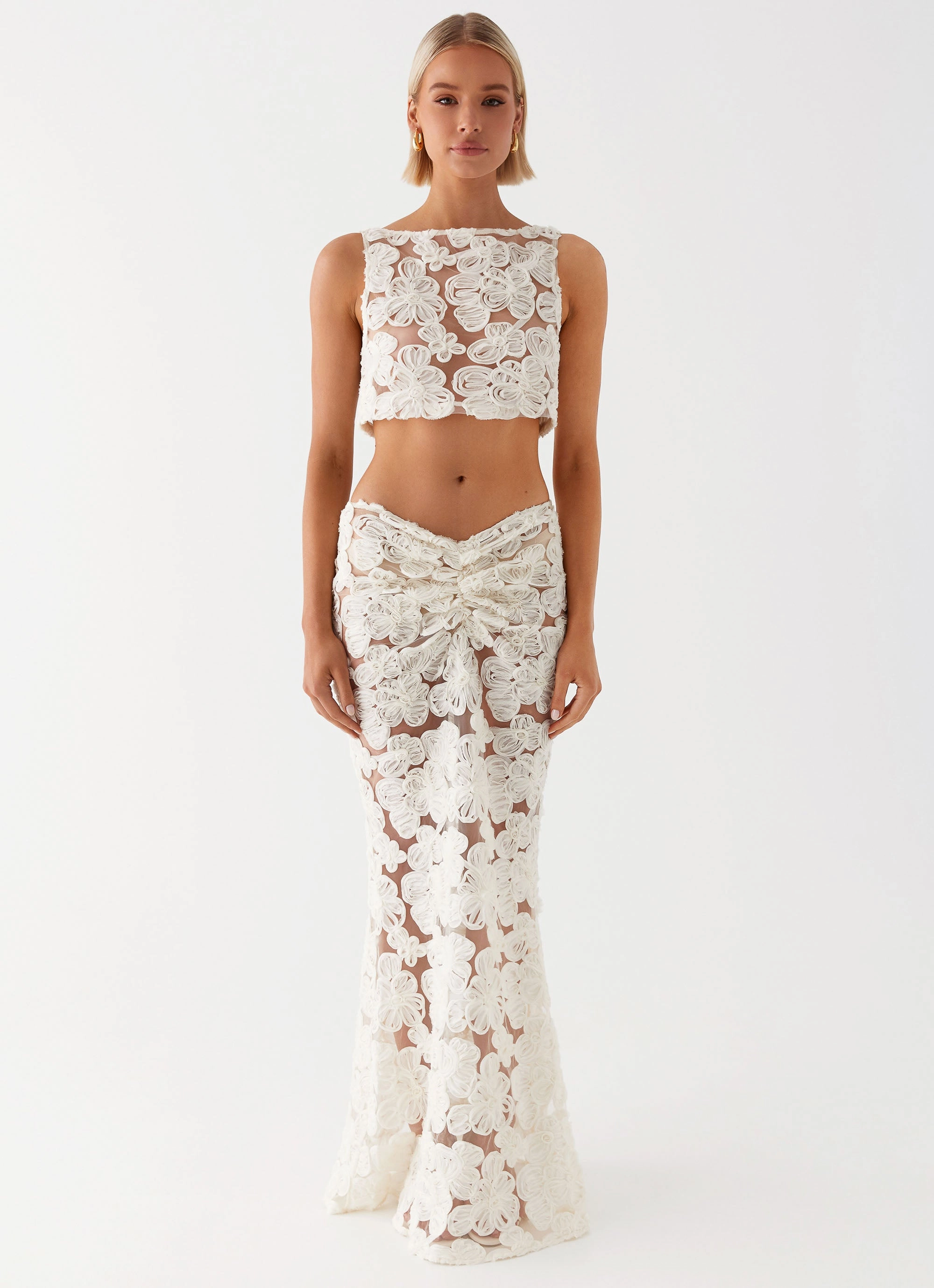 Soft Aesthetic Bohemian vibe Fiorella Floret Maxi Skirt - Ivory