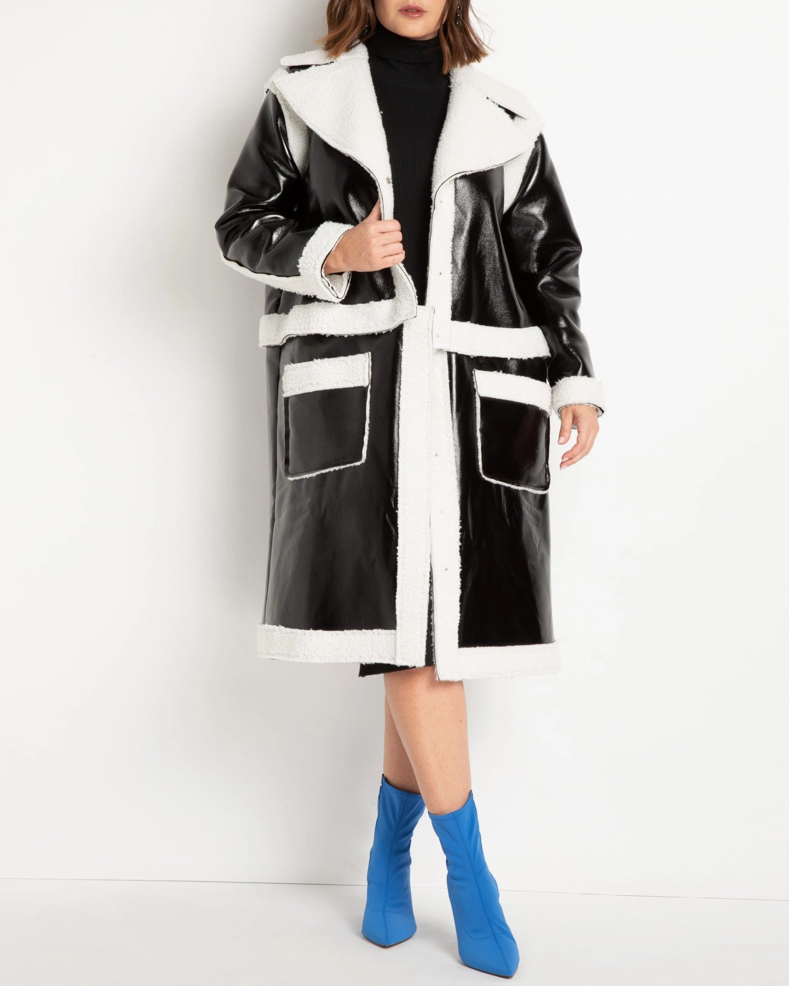Chill Resistant Freya Convertible Sherpa Coat | Black And Cream