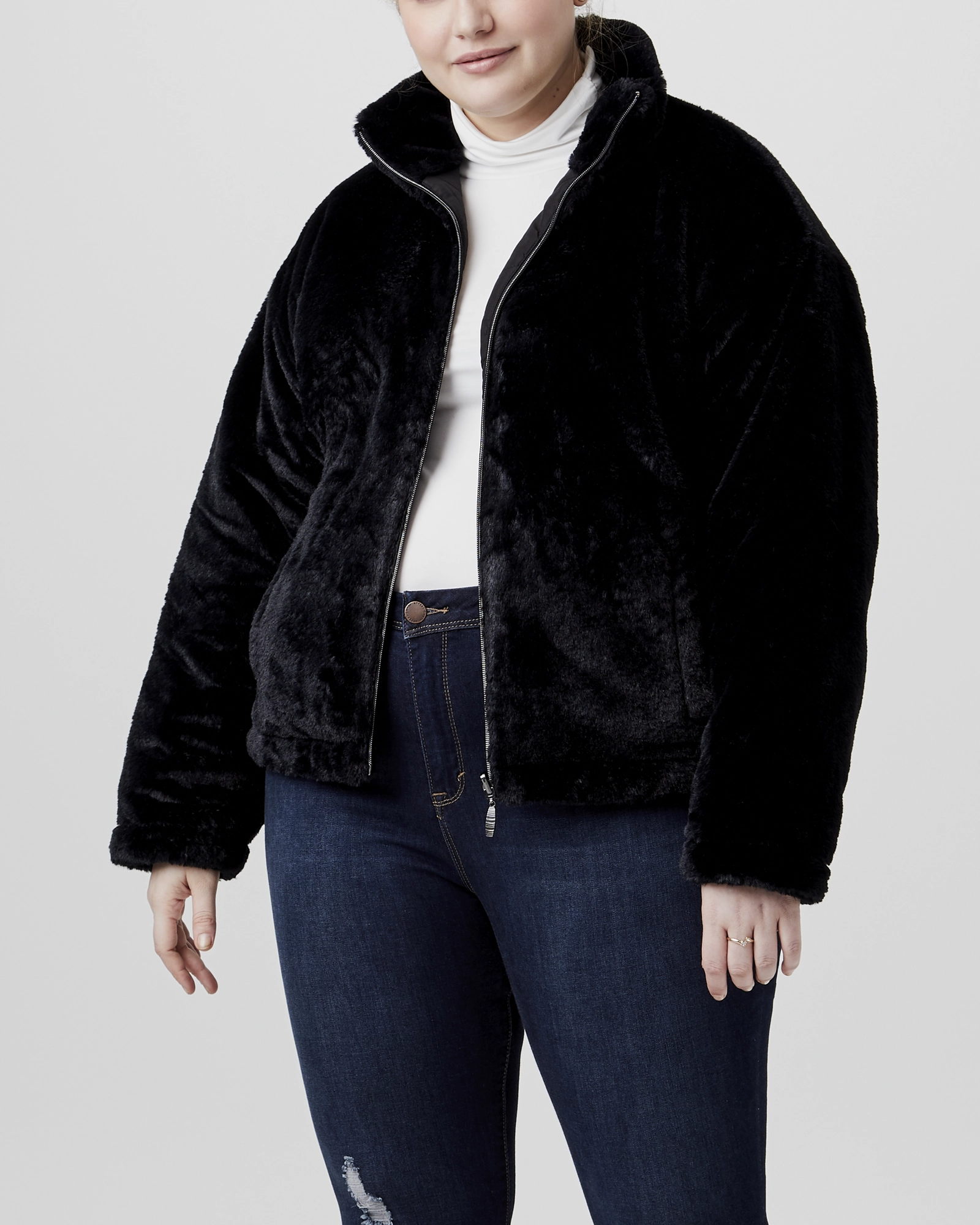 Fast Layering Claudia Reversible Faux-Fur Zip-Up Jacket | Black