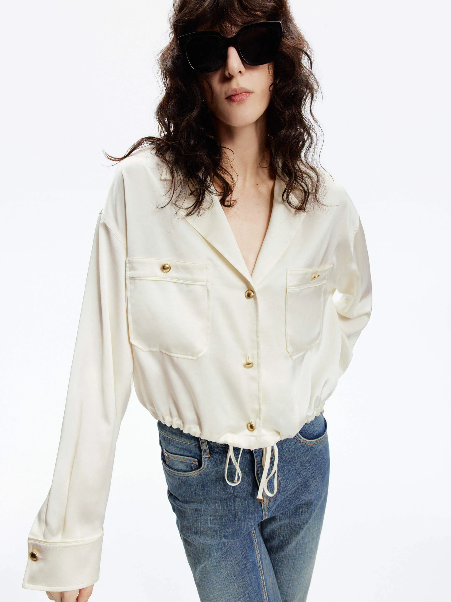 Front Pocket Satin Shirt Everyday Fashion