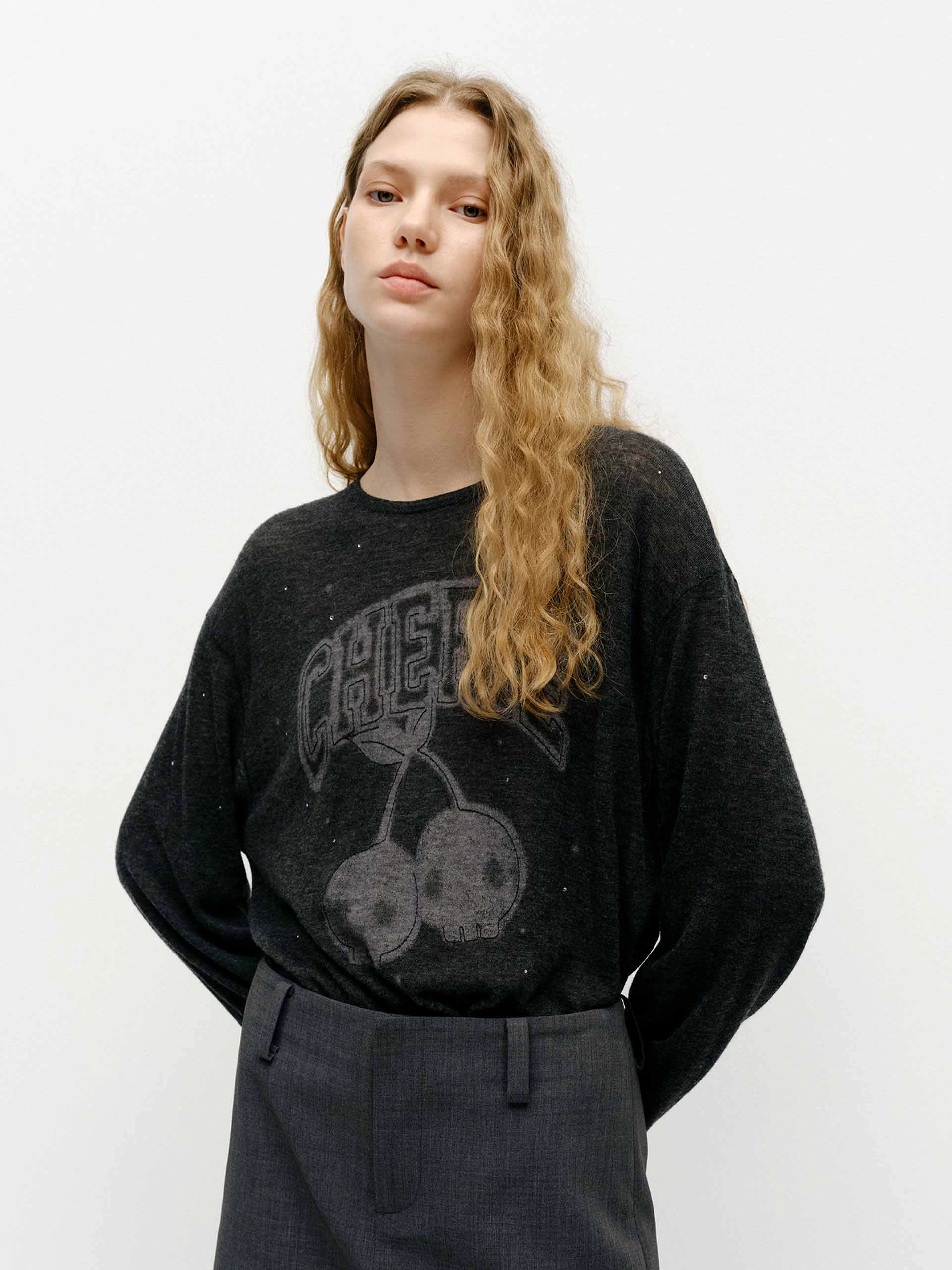 Odor Resistant Knitwear Warm Layers Front Print Wool Sweater