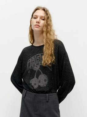 Brushed Interior Classic Knitwear Front Print Wool Sweater