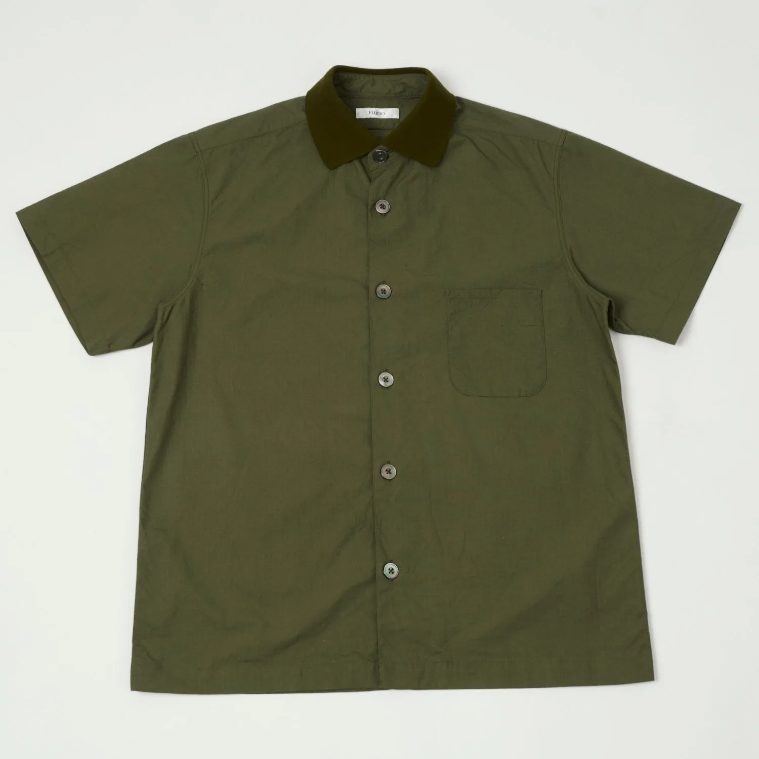 Fujito Rib Collar Short Sleeve Shirt - Olive Functional Comfort
