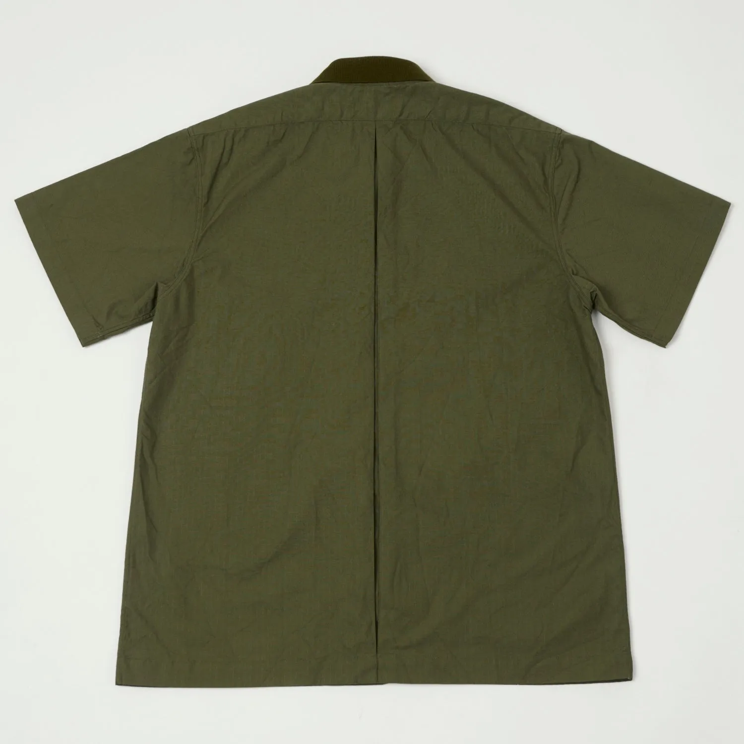 Contrast Stitch Fujito Rib Collar Short Sleeve Shirt - Olive