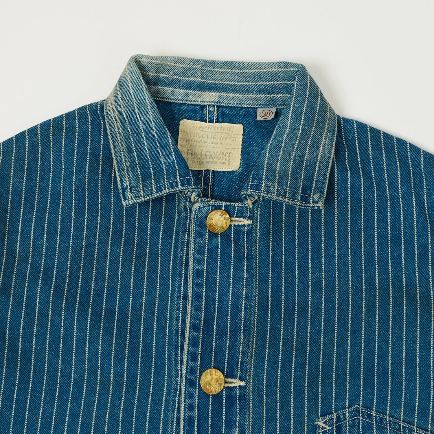 Taped Edges Zipper Closure System Full Count 2015 Indigo Wabash Chore Jacket - Heavy Wash