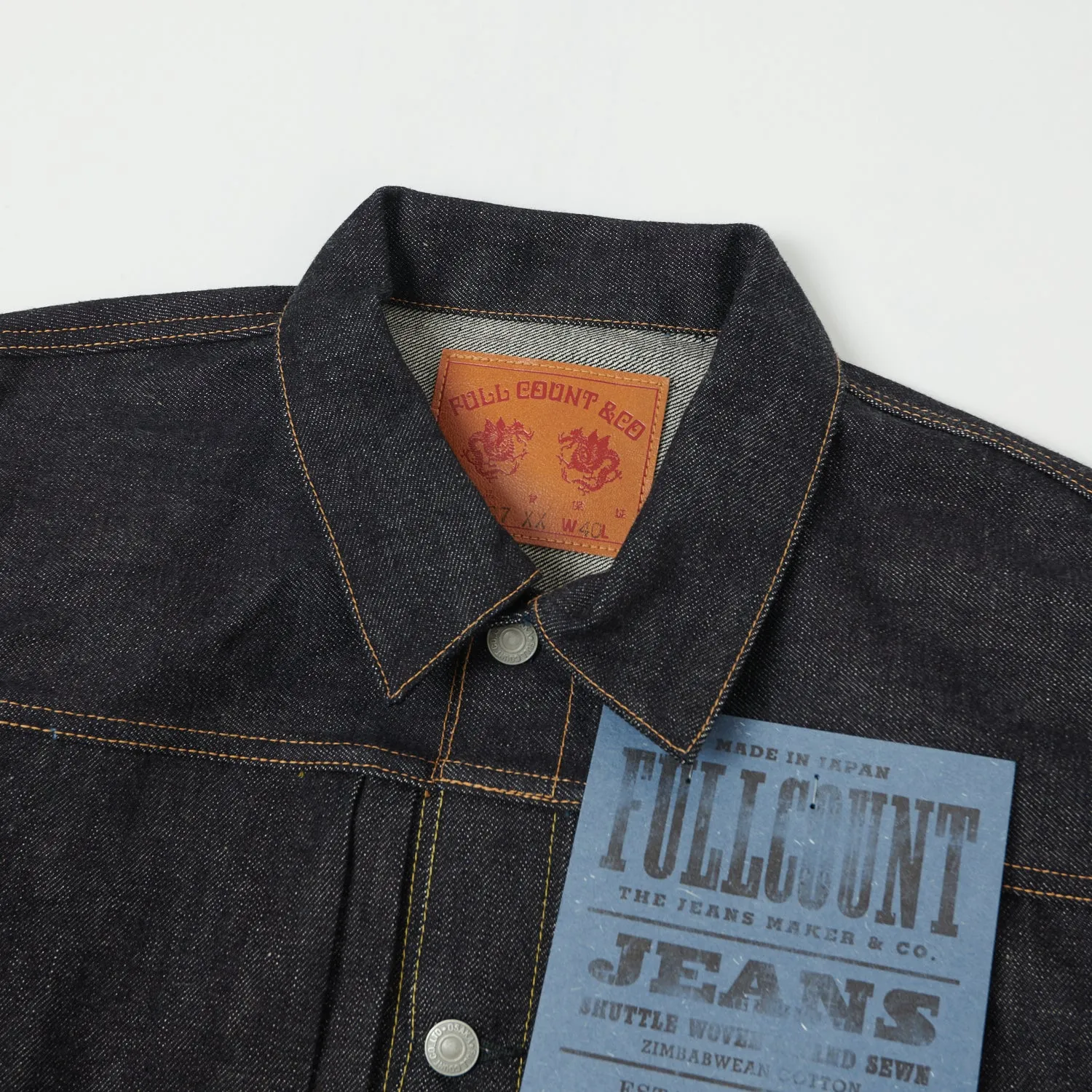 Full Count 2107XX 15.5oz Type I Denim Jacket - Raw Flatlock Seam Construction